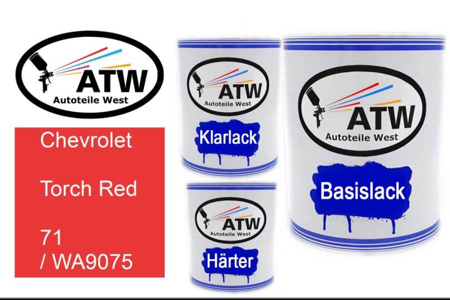 Chevrolet, Torch Red, 71 / WA9075: 1L Lackdose + 1L Klarlack + 500ml Härter - Set, von ATW Autoteile West.